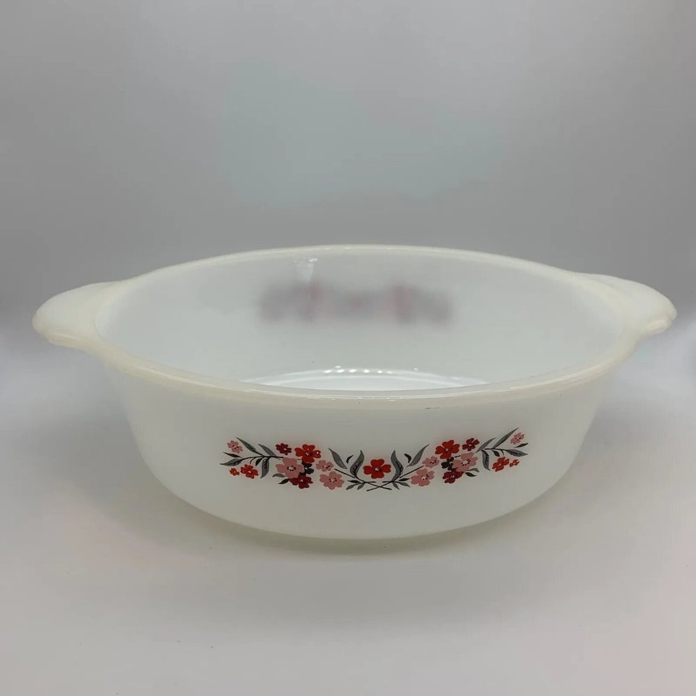 Vintage Fire King Primrose Pattern Milk Glass 10" Rounded Casserole Dish